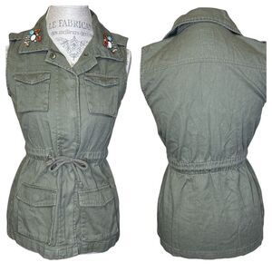 NWT Decree Women's Jeweled Utility Vest Jacket Olive Green Size S